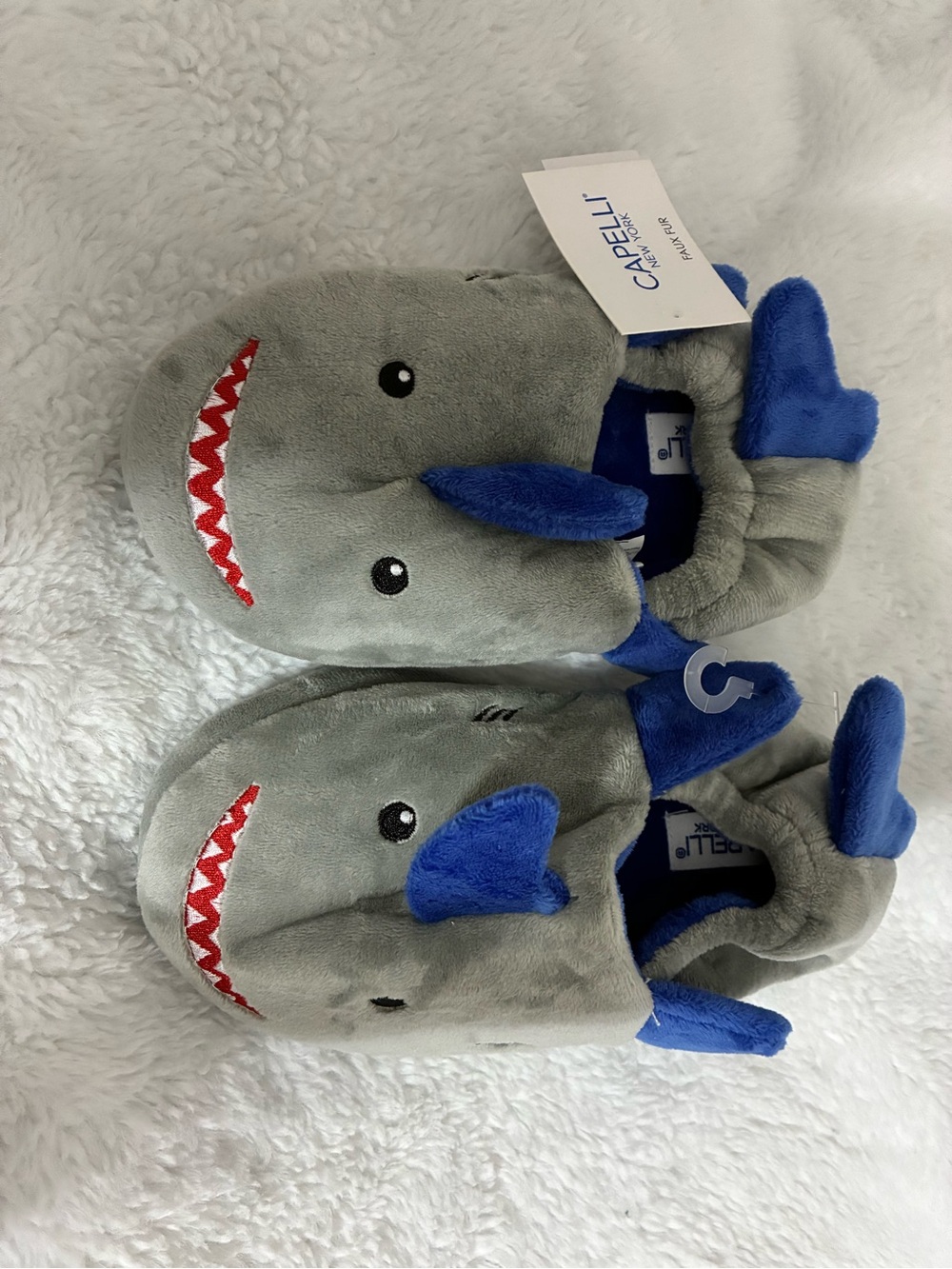 Capelli of New York Gray & Blue Shark Plush Slippers for Kids